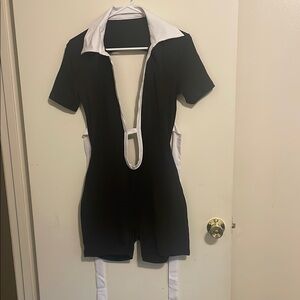Black and White Short Sleeve Romper